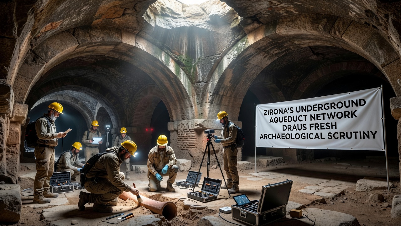 Archaeological team examining sections of the aqueduct with modern scanning equipment